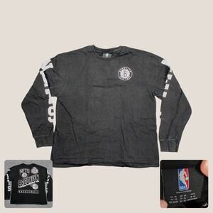 NBA Brooklyn Nets Boxy Oversized Graphic Long Sleeve Faded Black XL